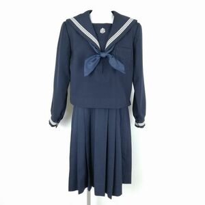 1円 セーラー服 ジャンパースカート 上下3点セット 大きいサイズ 冬物 白3本線 女子 学生服 佐賀唐津第五中学 紺 中古 ランクC EY1977