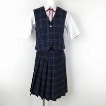 1円 ベスト チェックスカート 紐タイ 上下4点セット 指定 冬物 女子 学生服 中学 高校 制服 中古 ランクB EY2002_画像1