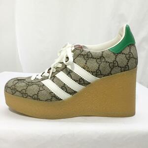 中古（目立った傷や汚れなし）送料無料 中古A グッチ アディダス スニーカー GUCCI×adidas ガゼル GGキャンバス コラボ＃36 22.5cm 148332