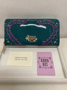 26059　レディ―ス財布　【ANNA SUI　アナスイ　エナメル　ラウンドファスナー長財布　スター☆　箱/冊子付き】　保管品