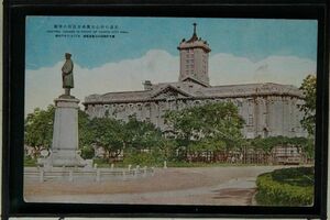 14329 戦前 絵葉書 中国 満州 大連 大連の中心大広場 市役所の偉観 銅像 昭和9年旅順要塞司令部許可
