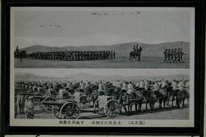 14738 戦前 絵葉書 特別陸軍大演習 観兵式 上 歩兵の分列式 下 砲兵の整列