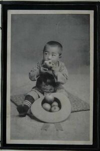 14219 戦前 絵葉書 子供の写真 帽子とリンゴ リンゴを囓る子供 エンタイア 徳島県佐古村宛 明治42年か 奈良県立奈良高等女学校舎監之印