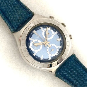 SWATCH IRONY CHRONO stainless steel operation goods navy light blue chronograph leather belt Irony Swatch 