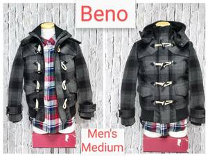 ★送料無料★ Beno ダッフルコート メルトンウール チェック柄 ビーノ ダッフルコート Medium