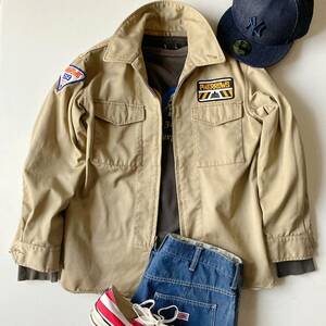 PHERROW*S Fellows engineer work shirt jacket S beige badge made in Japan high density chino motorcycle military shirt 