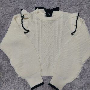 新品 バイカラーフリル付きセーター ニット リボン 冬 ガールズ レディース