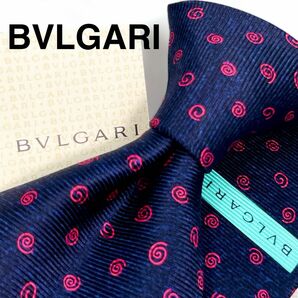 極美品タグ付 BVLGARI ブルガリネクタイ7つ折りセッテピエゲ セブンフォールド紺色ネイビーイタリア製シルク100%メンズ結婚