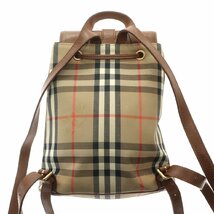 1円スタート BURBERRY バーバリー キャンバスリュック ノバチェック ブランドロゴ ブラウン ゴールド金具 レディース バックパック_画像2