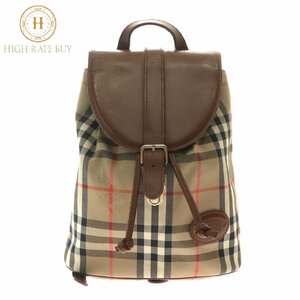 1円スタート BURBERRY バーバリー キャンバスリュック ノバチェック ブランドロゴ ブラウン ゴールド金具 レディース バックパック