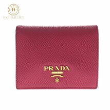 1円スタート PRADA プラダ 二つ折り財布 サフィアーノレザー ゴールド金具 ブランドロゴ ウォレット 札入れ 小銭入れ ピンク レディース_画像1