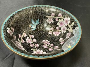 中国 七宝 花鳥紋様 梅花鳥紋様 中国美術 中国古玩 唐物 茶碗 器