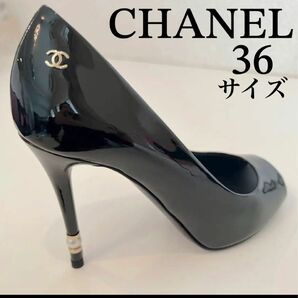 パンプス　CHANEL シャネル　靴　ミュール　レディース　ハイヒール　ピンヒール　パール　パテント