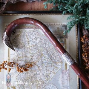 【クリッチリー氏の為の特別な1本】イギリス アンティーク ステッキ 杖 大曲 銀 シルバー◆◆Antique Walking Stick with Silver 1898◆の画像1