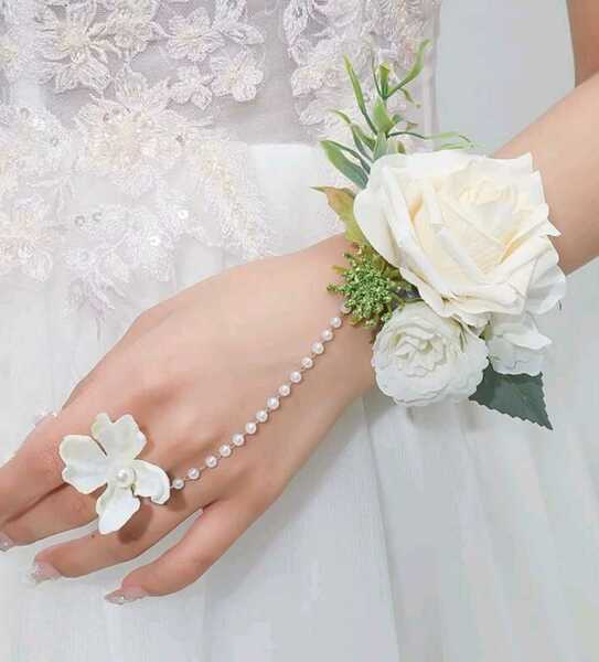 結婚式ウエディングパーティーフォーマルリストブーケ白薔薇ブレスレット新品お花アクセサリー