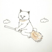 箒に乗る猫のワイヤーアート♪まるで壁を飛んでいるみたい_画像1