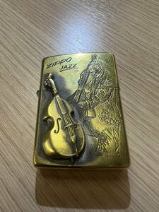 【3953】Zippo ジャズ　ゴールド　ジッポー JAZZ コントラバス 楽器　ジッポライター　火花確認済