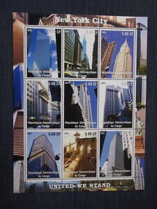 コンゴ切手シート　ニューヨーク・シティ　９種未使用　2002年