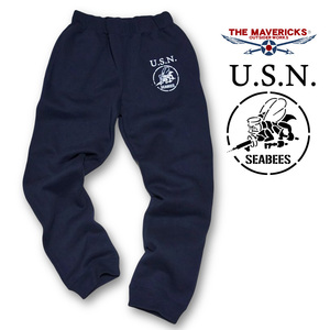  sweat pants M men's reverse side nappy military MAVERICKS brand rice navy SeaBees bee navy navy blue 