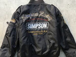 SIMPSON MA-1型 ウインタージャケット LL シンプソン バイク ライダース ウィンタージャケット メンズ ナイロン 刺繍 ワッペン 黒 ブラック