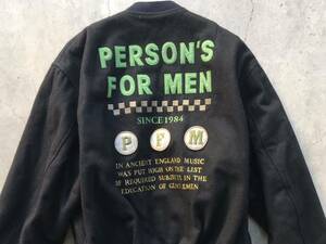 当時物 PERSON'S FOR MEN スタジャン パーソンズ メンズ ブルゾン ファラオジャケット 刺繍 ワッペン 黒 ブラック