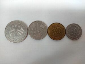 ドイツ 2マルク 1990/1マルク 1993/50ペニヒ 1950/10ペニヒ 1994/ 合計4枚 硬貨 ls117
