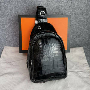  total black ko crocodile original leather wani leather genuine article men's bag diagonal .. body bag original leather high capacity . leather use center taking . black 