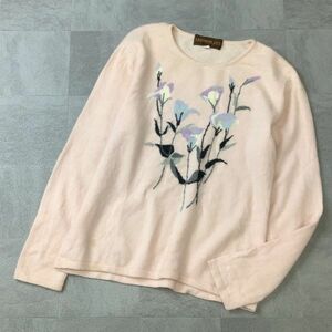 【高級感溢れるカシミヤ 100％】cashmere life 花柄 カシミアニット セーター レディース ピンク Mサイズ 滑らか着心地