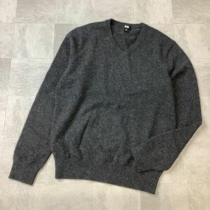 【高級感溢れるカシミヤ 100％】美品 ユニクロ UNIQLO カシミアニット セーター メンズ グレー Mサイズ 滑らか着心地