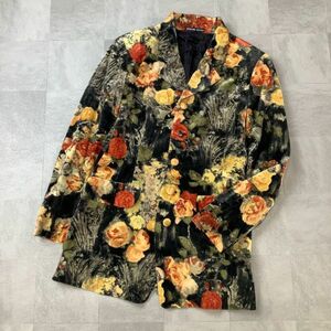 美品 MADAME NICOLE ニコル 総柄 花柄 薔薇柄 デザイン テーラードジャケット レディース 38サイズ M ブラック