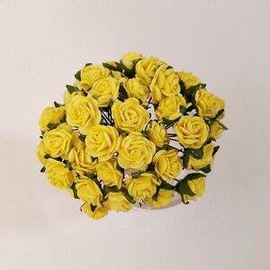 造花[ミニ・ペーパーフラワー バラ（黄色 #145） 直径約15mm 50本] ハンドメイド リース アートフラワー コサージュ