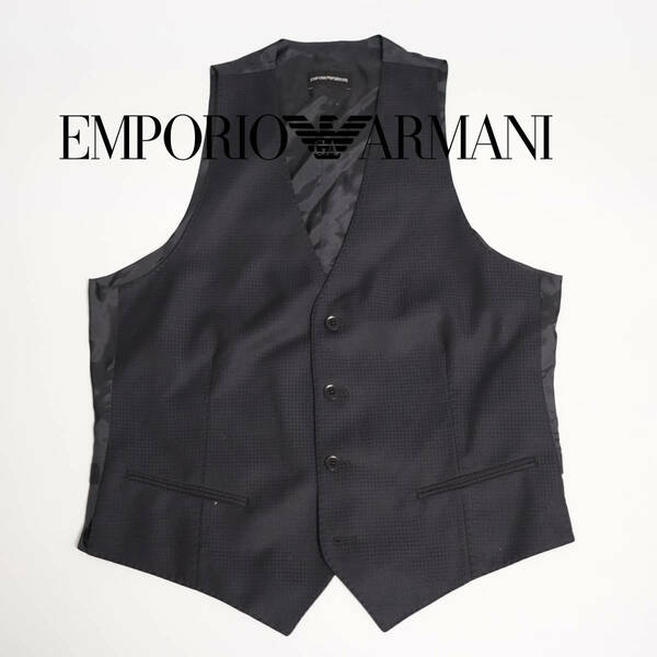 オリエンタルデザインモチーフ EMPORIO ARMANI ベスト エンポリオアルマーニ 48サイズ Mサイズ ジレ ネイビーブルー スーツ ベスト