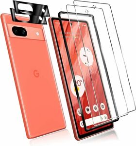 Google Pixel 7a ガラスフィルム 【ガイド枠付き】指紋認証対応√ 2*強化ガラス 2*カメラフィルム 液晶 