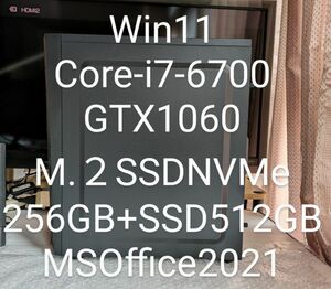 №87、外見新品Win11、i7_6700、M.2_SSD-256G、M16G、GTX1060、MSOffice2021