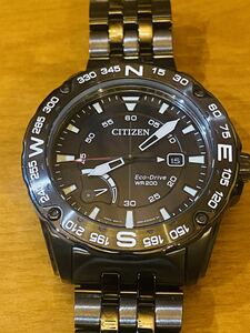 ◆美品◆シチズン CITIZEN PRT AW7047-54H 200m防水 コンパスベゼル パワーリザーブメーター Eco-Drive エコドライブ 希少 レア