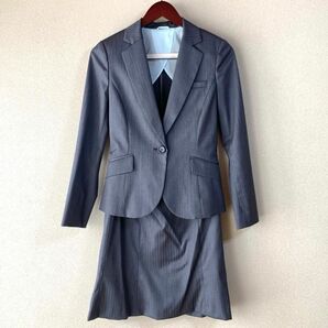 perfect suit 軽量ペーパープレス テーラードジャケット グレーストライプ 3点セット（ジャケット＋パンツ＋スカート）