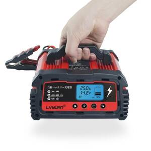 自動パルスバッテリー充電器 定格25A 12V/24V対応 維持充電方式 緊急時 全自動 スマートチャージャー バッテリー診断機能付