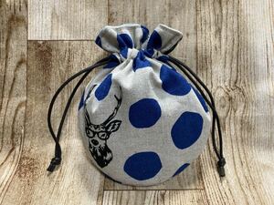 巾着袋 巾着　鹿　ドット　メガネ　丸底　ハンドメイド ミニ巾着 drawstring bag handcrafted