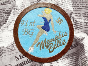 ＝☆刺繍&レザートリム☆91th Bomb Group "Memphis Bell" Patch☆＝(Nose Art・Leather Round Frame)