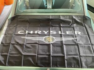 CHRYSLER クライスラー ロゴ 白フラッグ 旗 バナーヴィンテージガレージ アメリカン看板 ポスター 壁掛け 縦約90 x 横約150 通し穴左２箇所