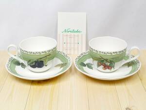 美品◆ノリタケ【Noritake】カップ＆ソーサー ペア 2客セット／プリマチャイナ ニューディケイド／花柄 箱付属／2311-K0158V(NT)