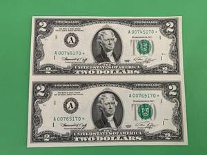 アメリカ $2札 幸運を呼ぶ 2ドル札 スターノート 未裁断 建国200周年記念 $2 米ドル 1976年 昭和51年 新品 ラッキー 紙幣 独立記念 激レア
