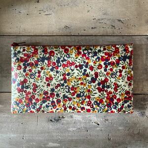 *Mu* hand made Liberty Flat pouch Will to car - red * yellow, navy blue color 20cm×11cm