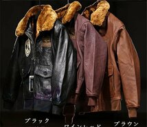 「81SHOP」高品質山羊革ジャケット 本革ジャケット アメリカG1空軍服 綿入れ 猫柄 レザージャケット 厚手 ウールファー襟 革ジャン メンズ_画像3