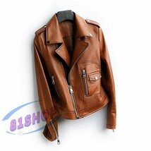 「81SHOP」 人気美品★ 秋冬スタイリッシュ本革 ライダースジャケット レディース 防寒革ジャン バイク ラム革 格好いいブラウン_画像2