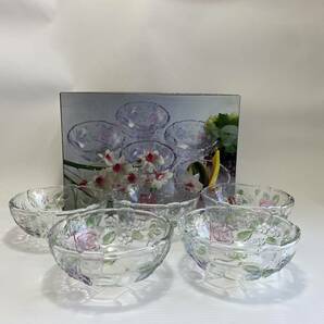 contemporary glass collection ガラス ボウル レトロ 花 薔薇 デザート皿 食器 5個セットの画像1