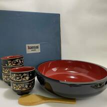 山中漆器 KANSAI urushi 大鉢 椀 しゃもじ セット ぬくもり鉢 やまもと寛斎 合成漆器 お椀 和食器 漆器 汁椀 和柄 寿司鉢 未使用_画像1