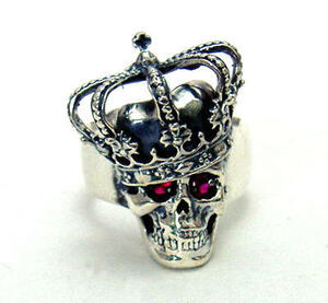 ◆ Серебро 925 Основное кольцо Ruby № 17,5 ★ Essential Crown &amp; Skull Ring Новое неиспользованное ◆