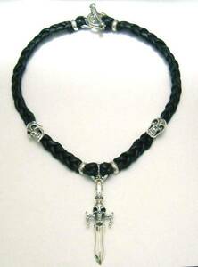 * silver 925 Skull & butter knife daga- choker necklace leather leather new goods unused * Skull butter knife necklace 