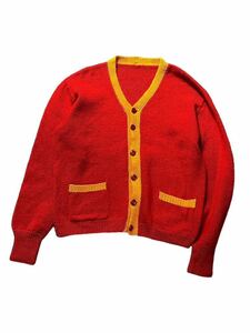 50年代 レタードカーディガン 無地 USA製 アメリカ製 VINTAGE ビンテージ 赤 ニット セーター 厚手 50’s 希少　美品